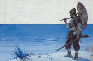 Robinson Crusoe: Wyklejka autorstwa Newell Convers Wyeth