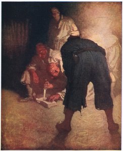 Czarna Plama: Mniej więcej w połowie drogi w dół zbocza do stajni, zostali zebrani w grupę autorstwa Newell Convers Wyeth