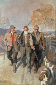 Trzej łowcy i psy (olej na płótnie) autorstwa Newell Convers Wyeth