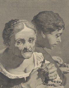 Kopia na rewersie starej kobiety z różańcem i chłopcem liczącym monety, tabliczka 10 fr..., ca. 1750-90. autorstwa Niccolò Cavalli