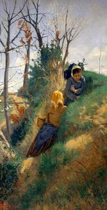 Scena pasterska, Niccolo Cannicci (1846-1906), olej na płótnie, 72x38 cm