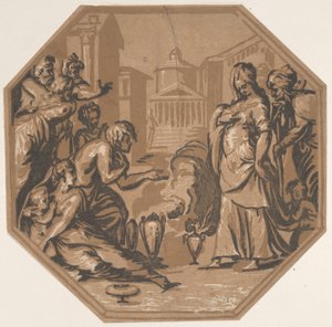 Ludzie oddający hołd pięknu Psyche, ok. 1540-50., ca. 1540-50. autorstwa Niccolo Vicentino
