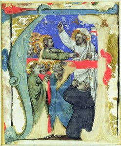 Historyczny inicjał „A” przedstawiający Niedowierzanie św. Tomasza, c.1370 autorstwa Niccolo di Giacomo