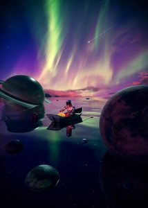 Astronauta dryfuje pod zorzą polarną