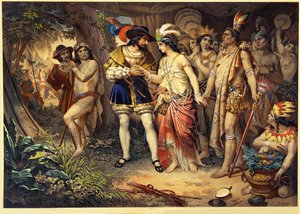 Wódz Majów Zingari przedstawia swoją siostrę Hernanowi Cortesowi ... autorstwa Nicholas Eustache (after) Maurin