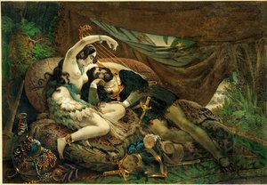 Meksykanka Alaida, siostra Zingari, azteckiego wodza, z Cortesem w jego namiocie ... autorstwa Nicholas Eustache (after) Maurin