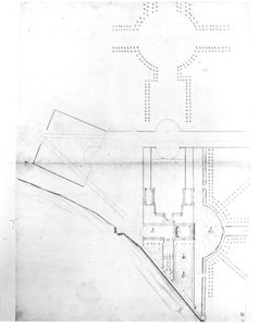 Plan sytuacyjny schematu I, Hampton Court, 1689 (pióro, tusz i ołówek na papierze) autorstwa Nicholas Hawksmoor