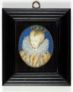 Dama tradycyjnie identyfikowana jako królowa Elżbieta I, gdy księżniczka (emalia) autorstwa Nicholas Hilliard