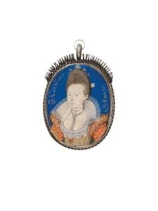 Dama w złotej sukience z wysoką kryzą, 1605 autorstwa Nicholas Hilliard