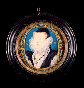 Alice Brandon, pani Hilliard, 1578 (wc na welinie) autorstwa Nicholas Hilliard