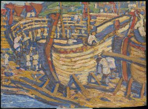 Budowa statków. Szkic do obrazu o tym samym tytule, 1903 autorstwa Nicholas Roerich