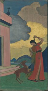 Pieśń poranka, panel dekoracyjny, cykl "Sny mądrości", 1920 autorstwa Nicholas Roerich