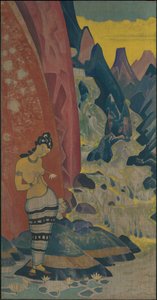 Pieśń Wodospadu, panel dekoracyjny, cykl "Sny mądrości", 1920 autorstwa Nicholas Roerich