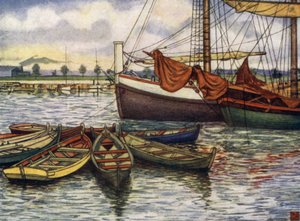 Norwegia: Trondhjem, Old Boats (kolor lito) autorstwa Nico Jungman