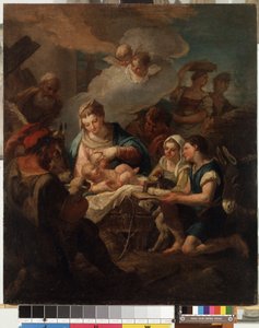 „Adoracja Dzieciątka Jezus” (Adoracja Dzieciątka Jezus) Obraz Nicola Grassi (1682-1748) XVIII-wieczne Muzeum Sztuk Pięknych Mikalojus Konstantinas Ciurlionis, Kowno, Litwa autorstwa Nicolò Grassi