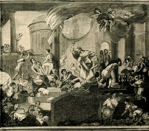 Jezus wypędzający kupców ze świątyni, olej na płótnie Nicoli Malinconico (1663-1721), bazylika Sant