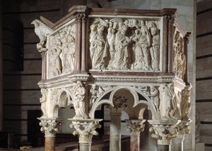 Krzesło zrealizowane przez Nicola Pisano (1215 / 20-1278 / 84) (marmurowa ambona) 1260 Baptistere Saint John of Pisa (Battistero San Giovanni di Pisa), Włochy