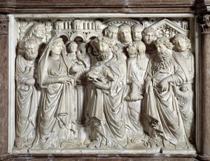 Ofiarowanie Jezusa do świątyni (Prezentacja Jezusa do świątyni) Krzesło zrealizowane przez Nicola Pisano (1215/20-1278/84) (marmurowa ambona) 1260 Baptistere Saint John of Pisa (Battistero san Giovanni di Pisa), Włochy