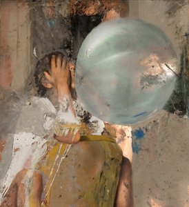 Bubble VI (Siedząca dziewczyna), 2020 (olej na miedzi)