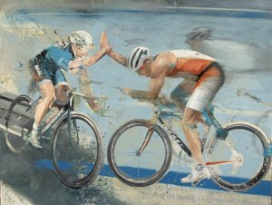 Rowerzyści, 2021 (olej na płótnie) autorstwa Nicola Pucci