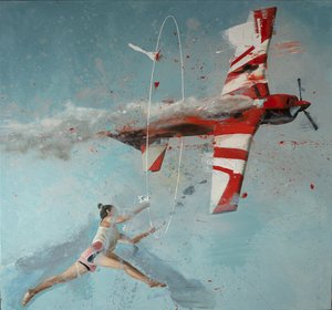 Samolot z hula-hoop, 2022 (olej na płótnie) autorstwa Nicola Pucci