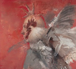 Mężczyzna z kogutem II, 2021 (olej na płótnie) autorstwa Nicola Pucci