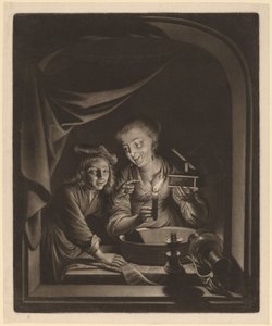 Pokojówka z pułapką na myszy autorstwa Nicolaas Verkolje after Gerrit Dou