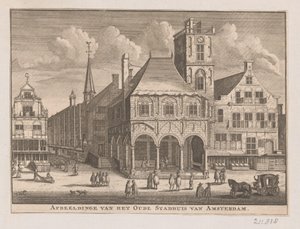 Widok na Stary Ratusz w Amsterdamie Obraz Starego Ratusza w Amsterdamie (tytuł na obiekcie) autorstwa Nicolaas ten Hoorn