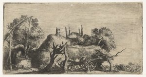 Krajobraz ze studnią i wozem autorstwa Nicolaes Anthoni Flinck (attributed to)