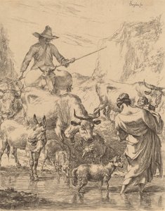 Stado przekraczające potok. autorstwa Nicolaes Berchem