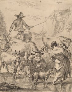 Stado przekraczające potok. autorstwa Nicolaes Berchem