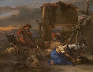 Scena pasterska z pasterką dojącą kozę, 166570.