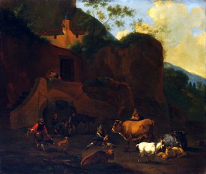 Chłopi i Bydło, XVII wiek autorstwa Nicolaes Berchem