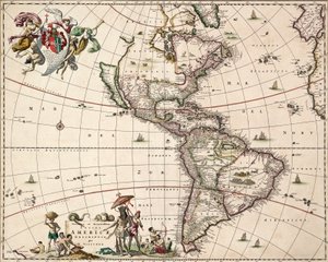 Mapa obu Ameryk, ok. 1671 r. (kolorowa rycina) autorstwa Nicolaes Jansz (1586 1652) Visscher