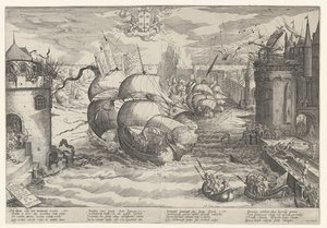 Zdobycie Damiate i pokonanie łańcucha, 1219 autorstwa Nicolaes Jansz. Clock