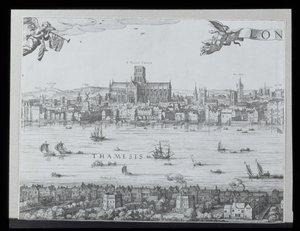 Panorama Londynu i Tamizy, część druga ukazująca katedrę św. Pawła i teatr Globe, ok. godz. 1600 (patrz również 64730-32) (szczegóły patrz 92085)