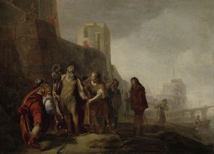 Legaci Aleksandra Wielkiego nadając ogrodnikowi Abdalonimowi insygnia królestwa Sydonu, 1649 autorstwa Nicolaes Knüpfer