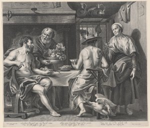 Jowisz i Merkury zabawiane przez Filemona i Baucis autorstwa Nicolaes Lauwers, after Jacob Jordaens