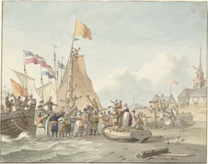 Przybycie księcia Willema Frederika do Scheveningen, 30 listopada 1813 r. autorstwa Nicolaes Lodewick Penning (signed by artist)