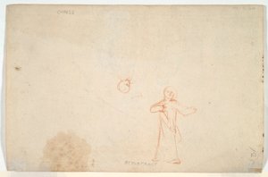 Abraham bawi aniołów (recto); Kobieta stojąca i studiująca głowę (verso) autorstwa Nicolaes Maes