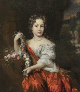 Niderlandzki: Portret nieznanej kobiety Portret młodej kobiety z girlandą kwiatów autorstwa Nicolaes Maes