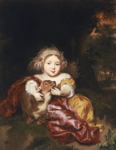 Dziewczyna pieszcząca jelonka autorstwa Nicolaes Maes
