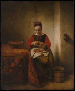 Młoda kobieta obierająca jabłka autorstwa Nicolaes Maes