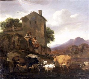 Pasterze z bydłem i kozami autorstwa Nicolaes Pietersz. Berchem