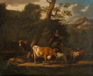 Pasterka z krowami pod drzewem autorstwa Nicolaes Pietersz. Berchem