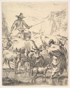 Stado przekraczające strumień. autorstwa Nicolaes Pietersz. Berchem