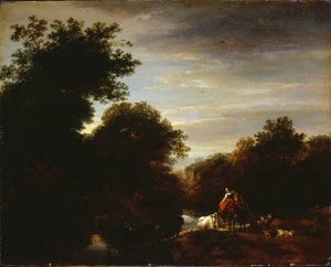 Chłopi w fordzie autorstwa Nicolaes Pietersz. Berchem