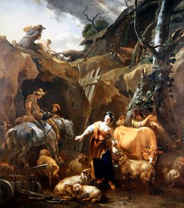 Chłopi w skalistym krajobrazie przed kopalnią autorstwa Nicolaes Pietersz. Berchem