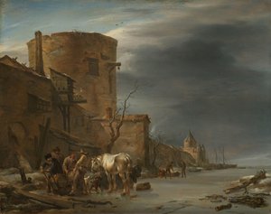 Mur miejski Haarlemu zimą autorstwa Nicolaes Pietersz Berchem
