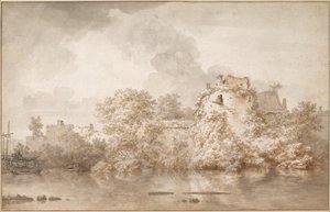 Krajobraz rzeczny w pobliżu Montfoort autorstwa Nicolaes Pietersz. Berchem